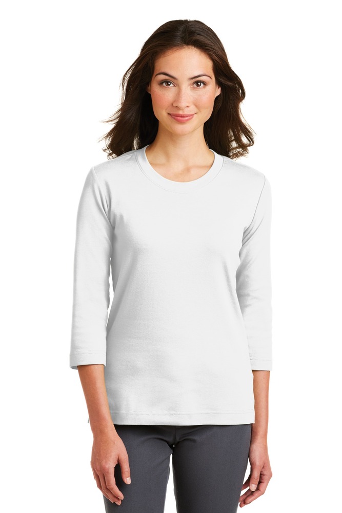 port authority l517 ladies modern stretch cotton 3/4-sleeve scoop neck shirt Front Fullsize
