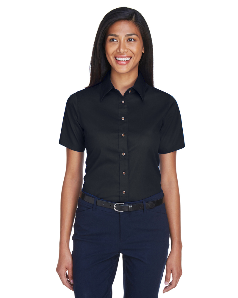 Harriton M500SW | Ladies' Easy Blend™ Short-Sleeve Twill Shirt with ...