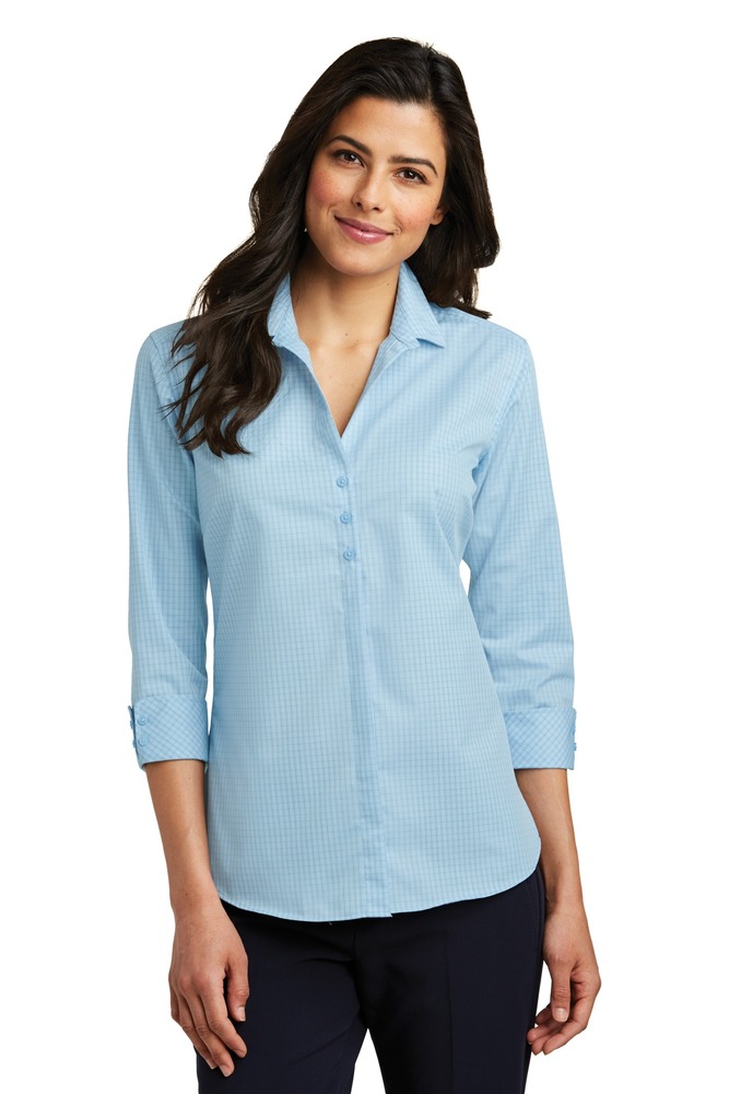 port authority lw643 ladies 3/4-sleeve micro tattersall easy care shirt Front Fullsize