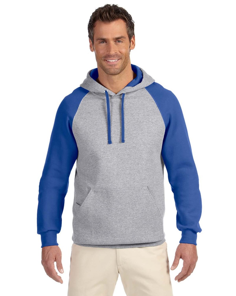 Jerzees 96CR Adult 8 oz. NuBlend® Colorblock Raglan Pullover Hood Front Fullsize"