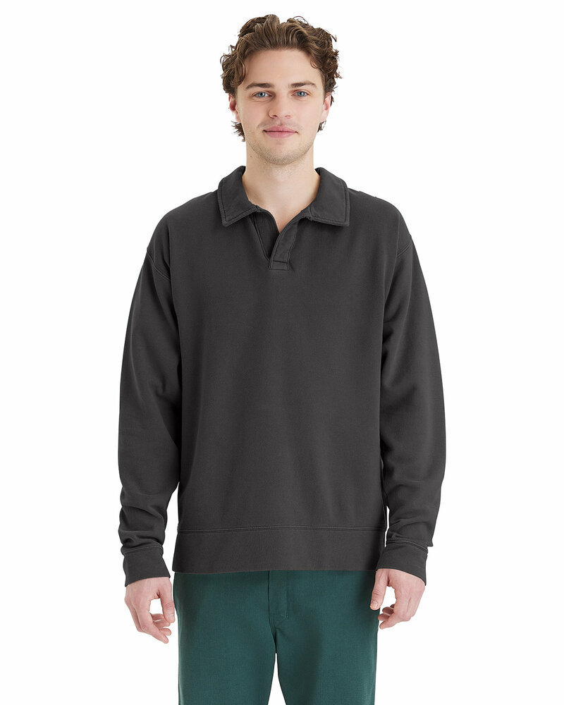 ComfortWash by Hanes GDH490 Unisex Garment Dye Polo Collar Sweatshirt Front Fullsize"