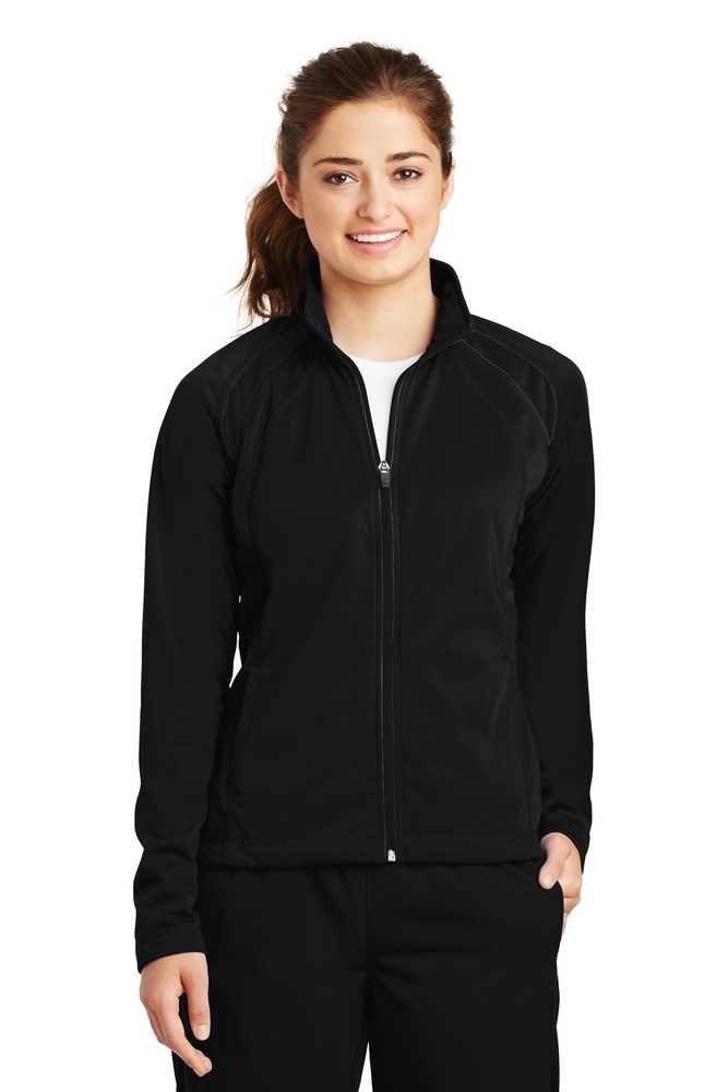 sport-tek lst90 ladies tricot track jacket Front Fullsize