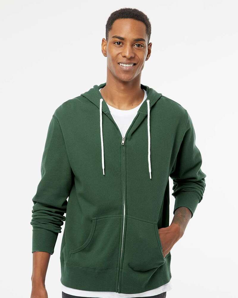 Independent Trading Co. AFX90UNZ Unisex Lightweight Full-Zip Hooded Sweatshirt Front Fullsize"