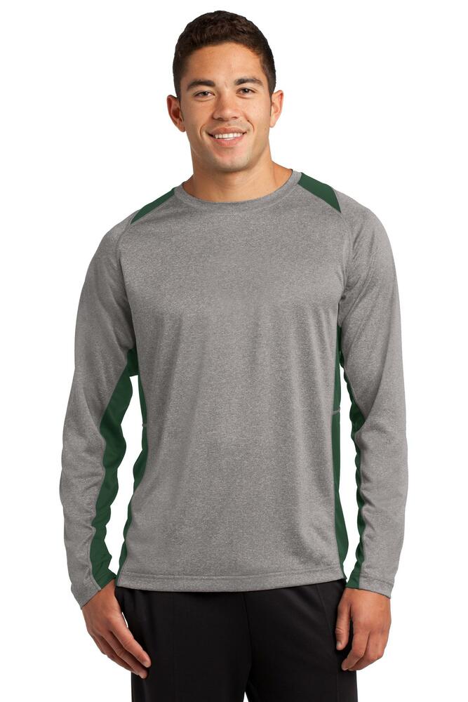 Sport-Tek ST361LS Long Sleeve Heather Colorblock Contender ™ Tee Front Fullsize"