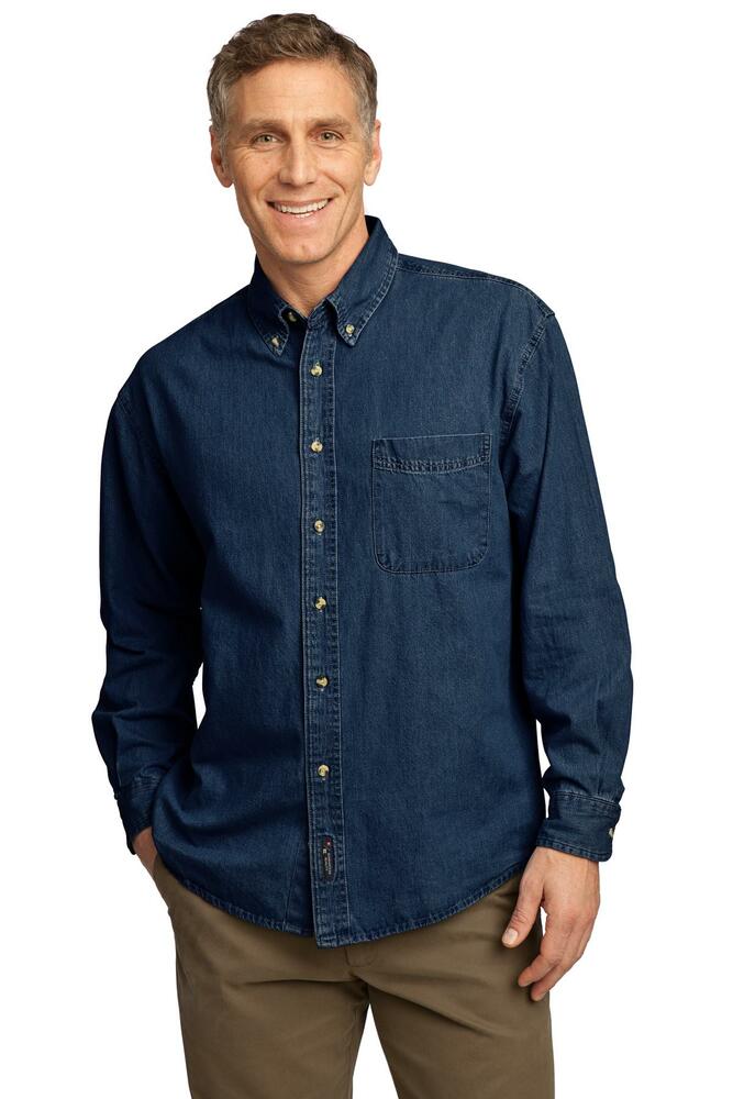 Port & Company SP10 Long Sleeve Value Denim Shirt Front Fullsize"