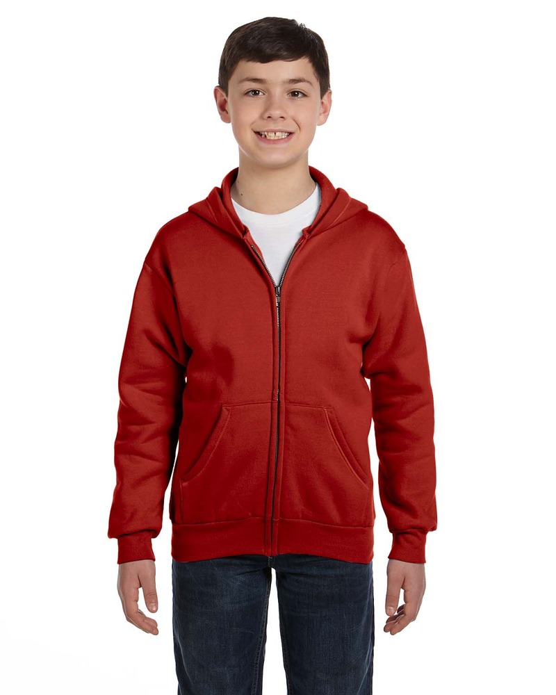 Hanes P480 Youth EcoSmart ® Full-Zip Hooded Sweatshirt Front Fullsize"