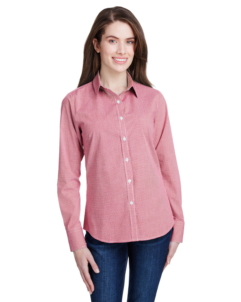 artisan collection by reprime rp320 ladies' microcheck gingham long-sleeve cotton shirt Front Fullsize