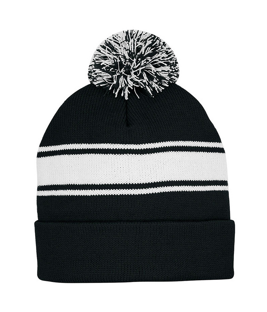 Mega Cap 5076MC Striped Pom Beanie Front Fullsize"