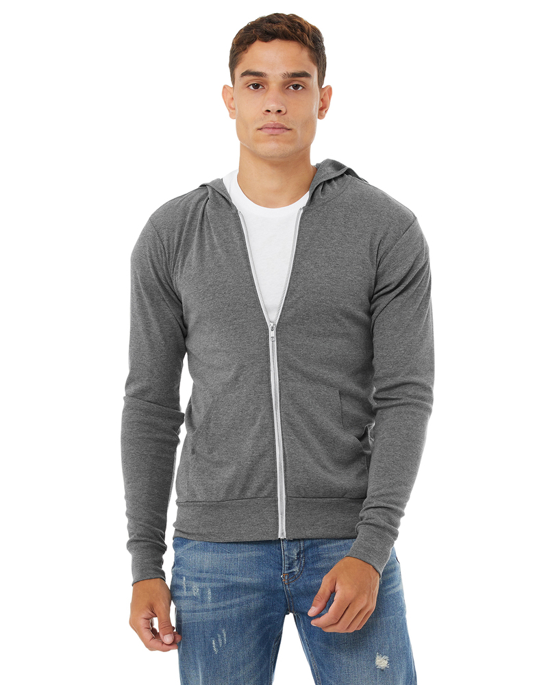 Bella + Canvas 3939 Unisex Triblend Full-Zip Lightweight Hoodie Front Fullsize"