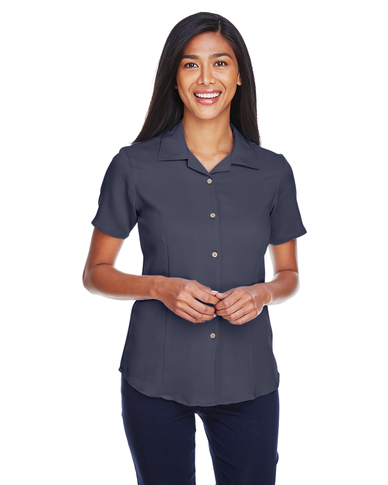 harriton m570w ladies' bahama cord camp shirt Front Fullsize