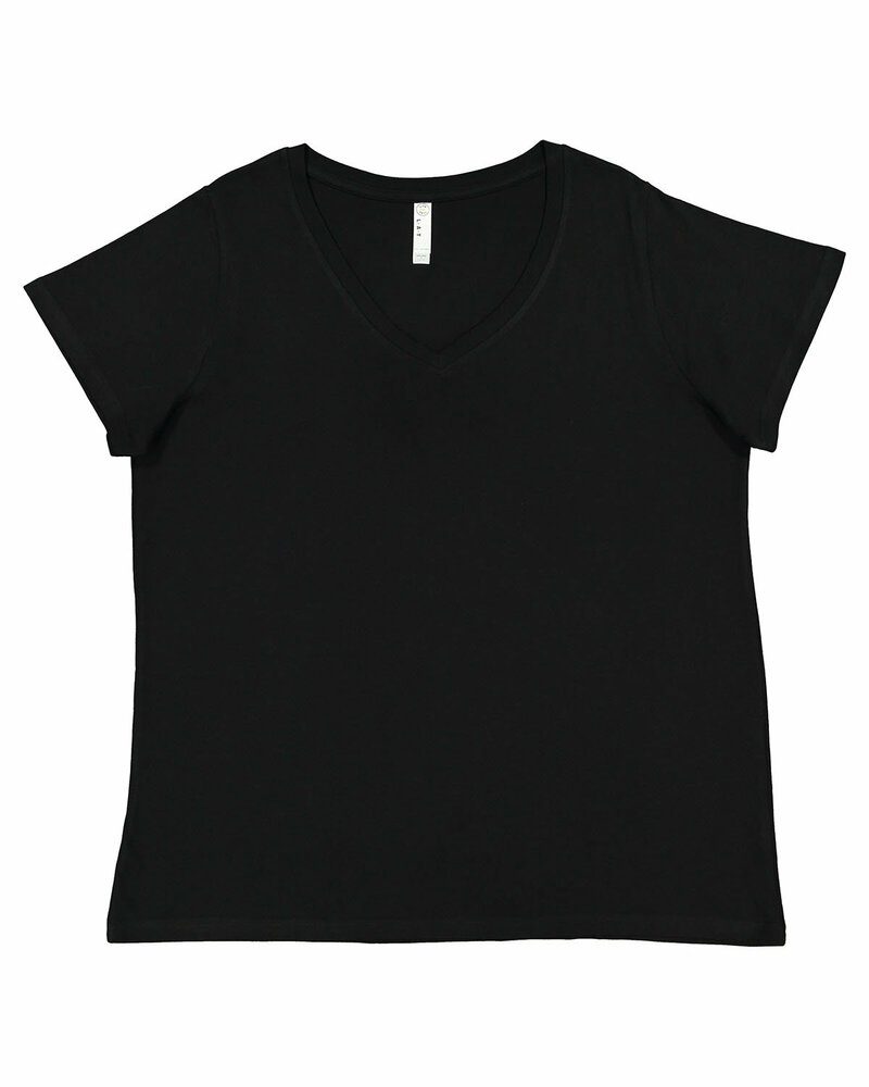 lat 3817 curvy collection women's fine jersey v-neck tee Front Fullsize