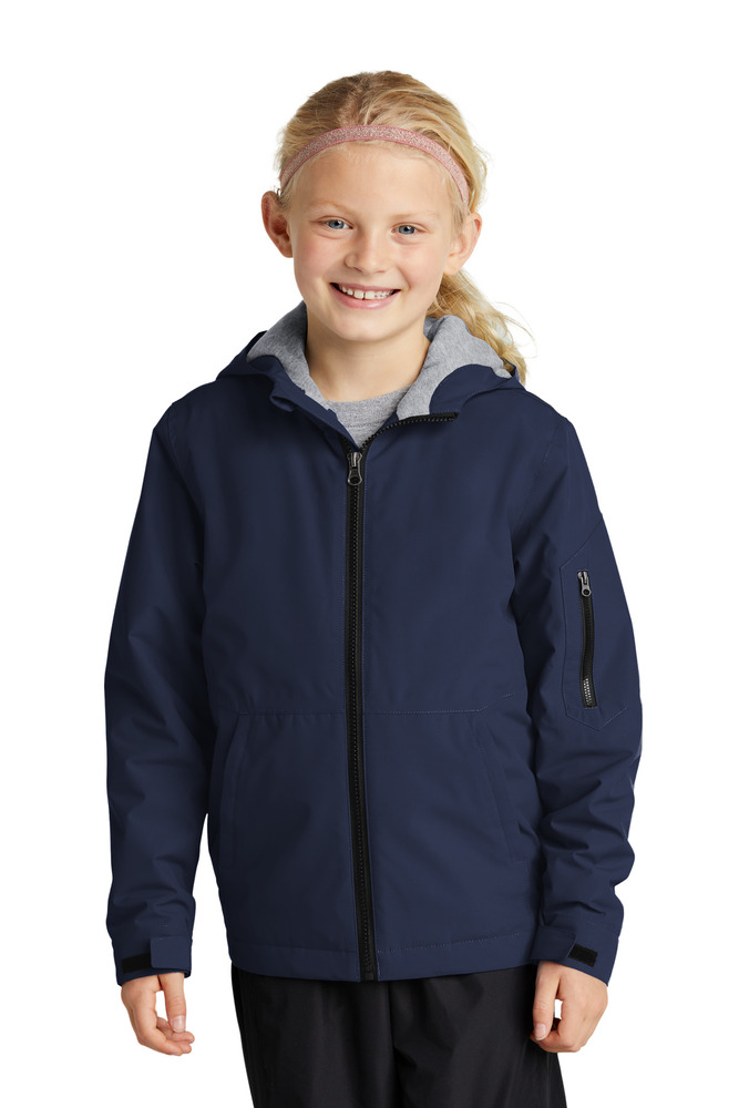 sport-tek yst56 youth waterproof insulated jacket Front Fullsize