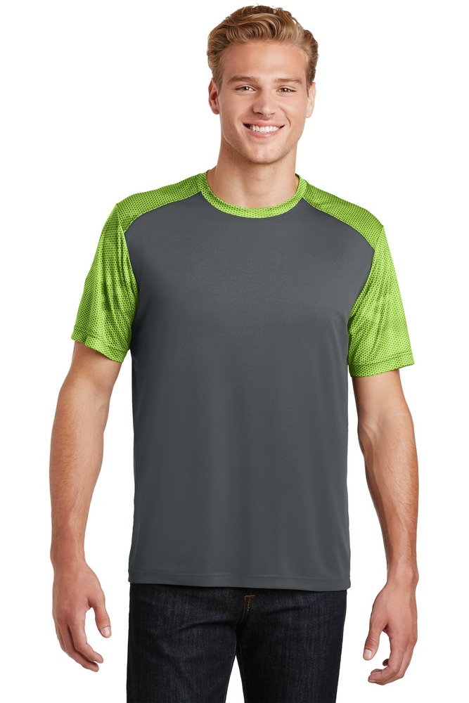 sport-tek st371 camohex colorblock tee Front Fullsize