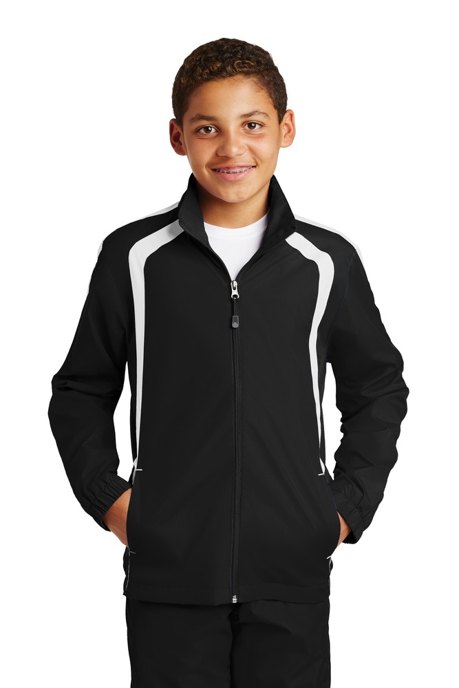 sport-tek yst60 youth colorblock raglan jacket Front Fullsize