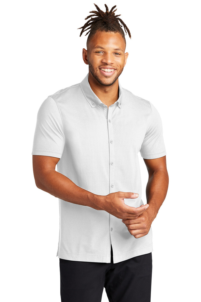 mercer+mettle mm1006 stretch pique full-button polo Front Fullsize