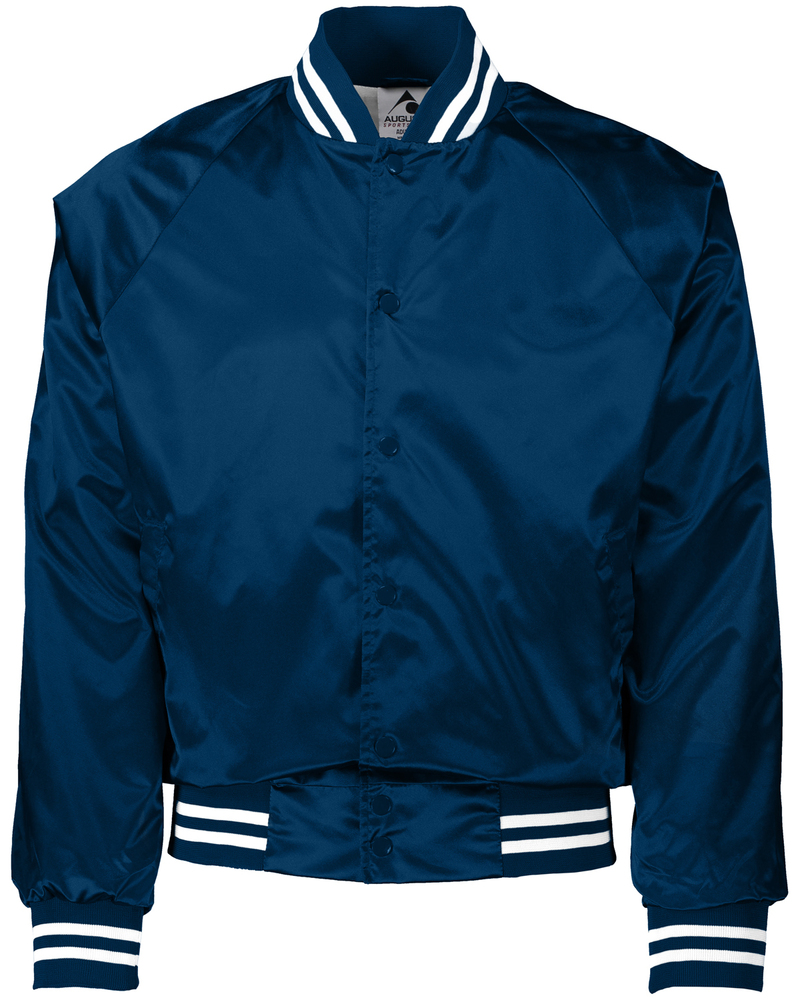 Augusta Sportswear 3610 Satin Baseball Jacket/Striped Trim Front Fullsize"
