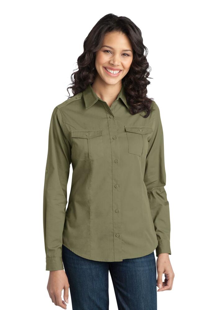 port authority l649 ladies stain-release roll sleeve twill shirt Front Fullsize