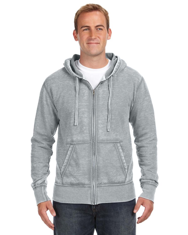 j america ja8916 adult vintage zen full-zip fleece hood Front Fullsize