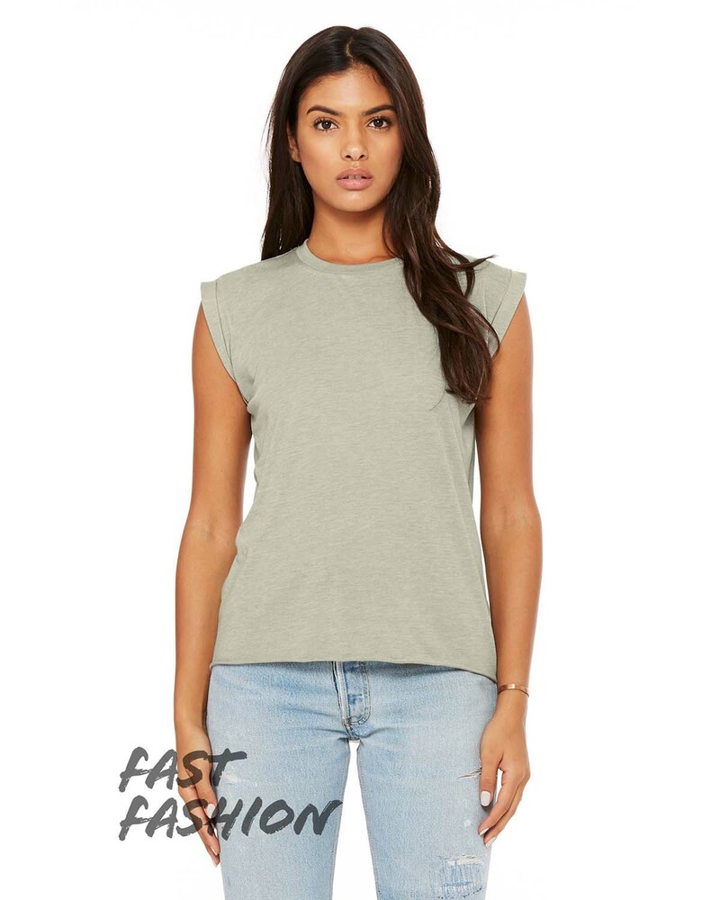 Bella + Canvas 8804 Women's Flowy Muscle T-Shirt With Rolled Cuffs Front Fullsize"