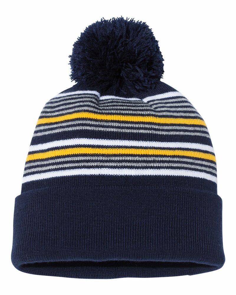Sportsman SP60 12" Striped Pom-Pom Knit Beanie Front Fullsize"