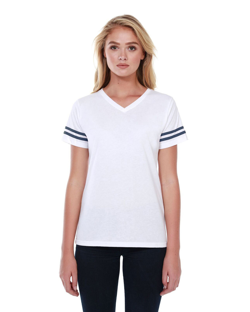 startee st1433 ladies' 4.3 oz., cvc striped varsity t-shirt Front Fullsize
