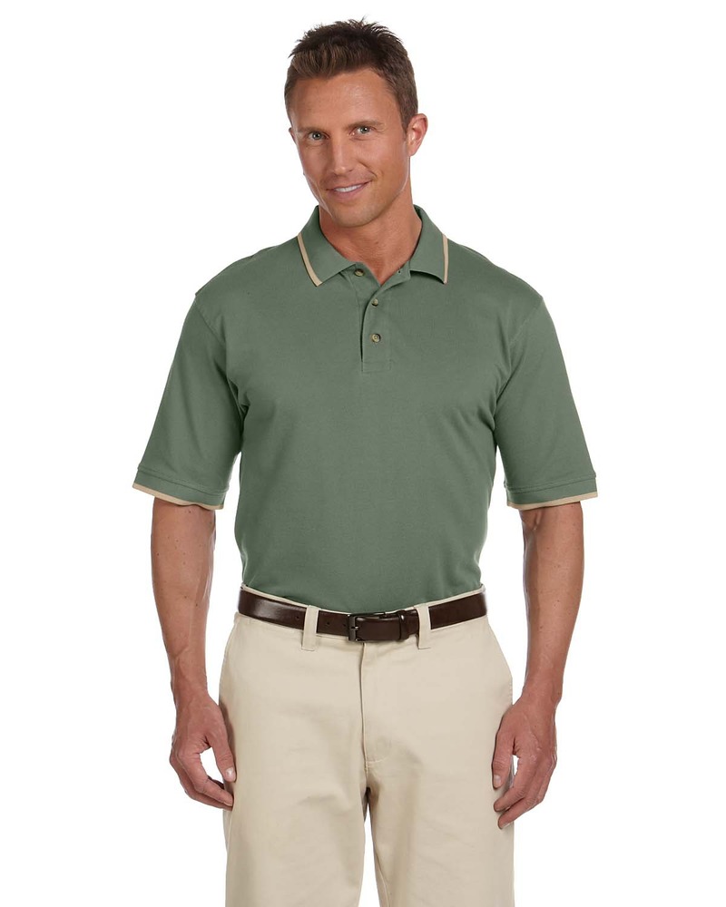harriton m210 adult 6 oz. short-sleeve piqué polo with tipping Front Fullsize