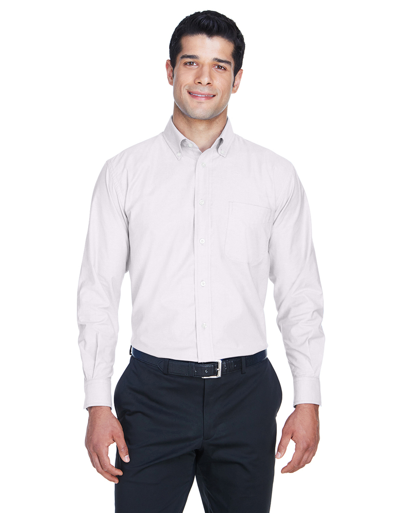 harriton m600 men's long-sleeve oxford with stain-release Front Fullsize