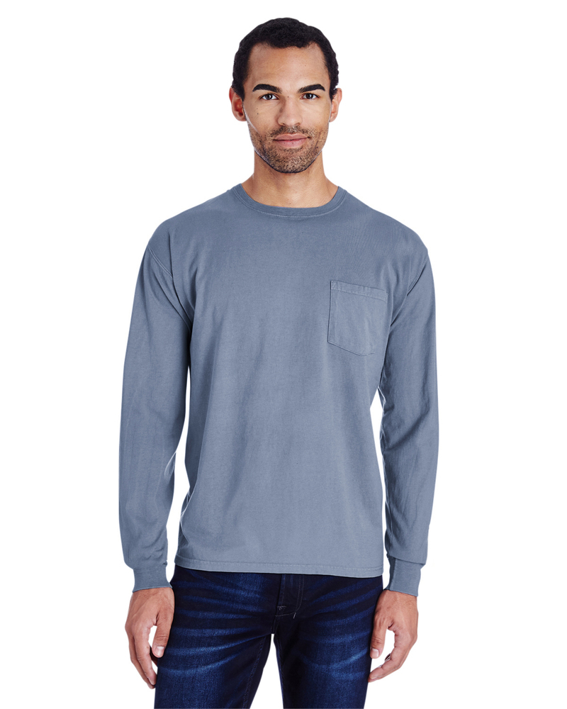 comfortwash by hanes gdh250 unisex 5.5 oz., 100% ringspun cotton garment-dyed long-sleeve t-shirt with pocket Front Fullsize