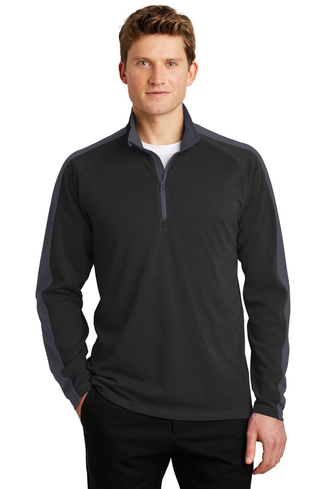 sport-tek st861 sport-wick ® textured colorblock 1/4-zip pullover Front Fullsize