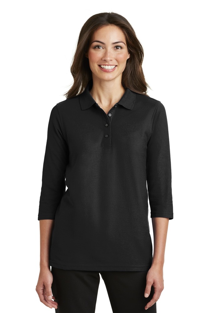 port authority l562 ladies silk touch™ 3/4-sleeve polo Front Fullsize