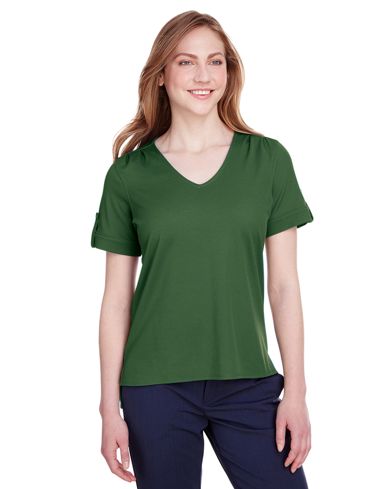 Devon & Jones DG20WB Ladies' CrownLux Performance Plaited Rolled-Sleeve Top Front Fullsize"