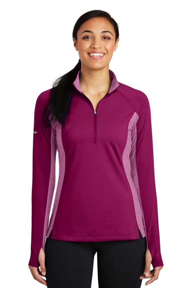 sport-tek lst854 ladies sport-wick ® stretch contrast 1/2-zip pullover Front Fullsize