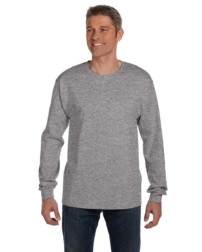 Hanes 5596 Men's 6.1 oz. Authentic-T ® Long-Sleeve Pocket T-Shirt Front Fullsize"
