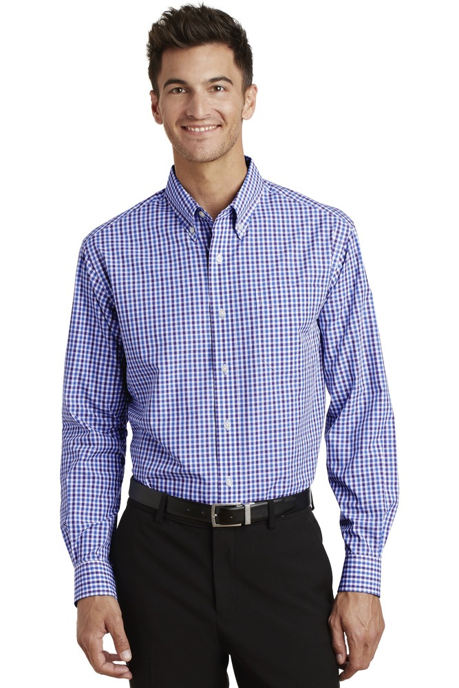 port authority s654 long sleeve gingham easy care shirt Front Fullsize