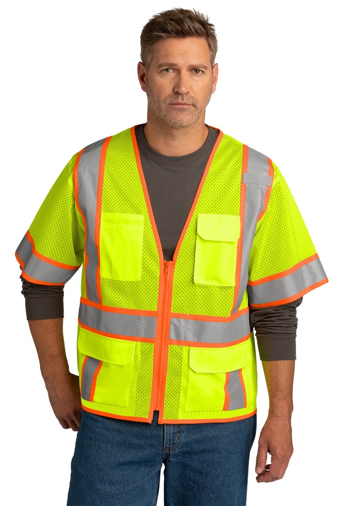 cornerstone csv106 ansi 107 class 3 surveyor mesh zippered two-tone short sleeve vest Front Fullsize