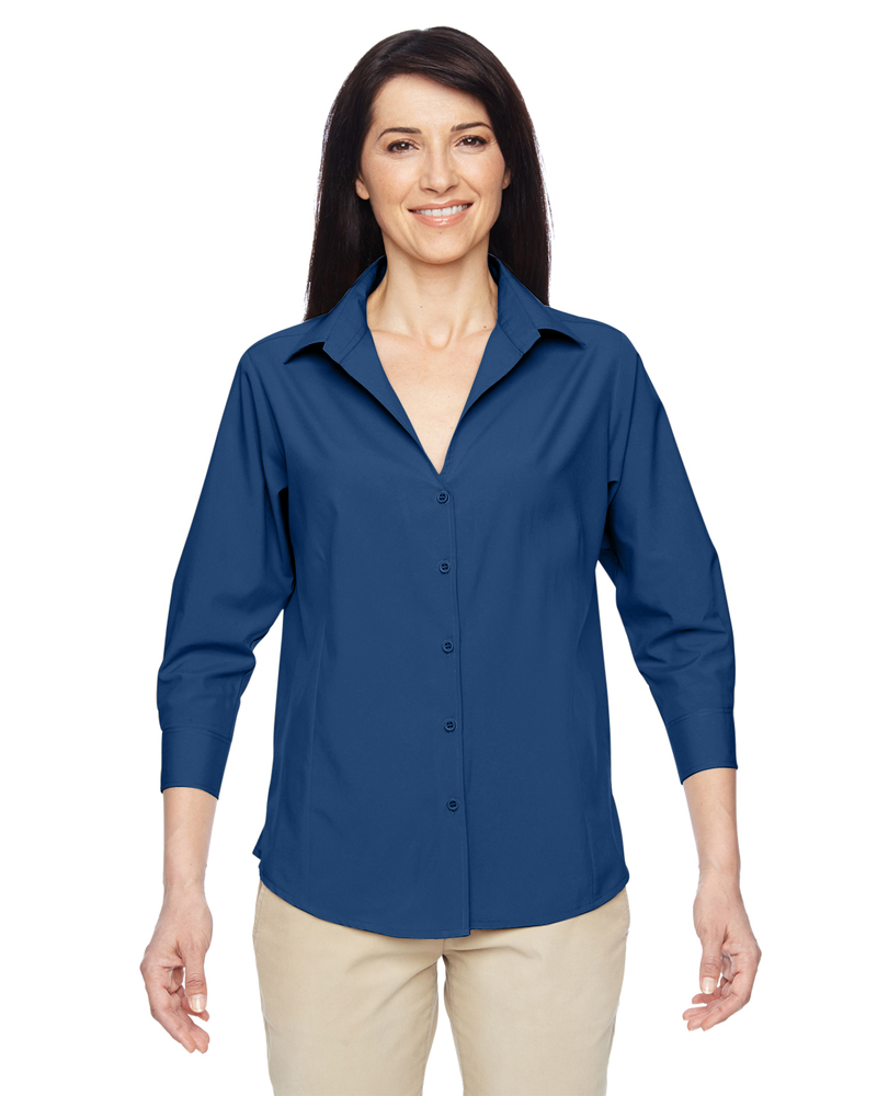 harriton m610w ladies' paradise 3/4-sleeve performance shirt Front Fullsize