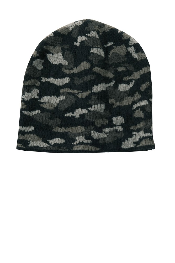 port & company cp91c camo beanie cap Front Fullsize