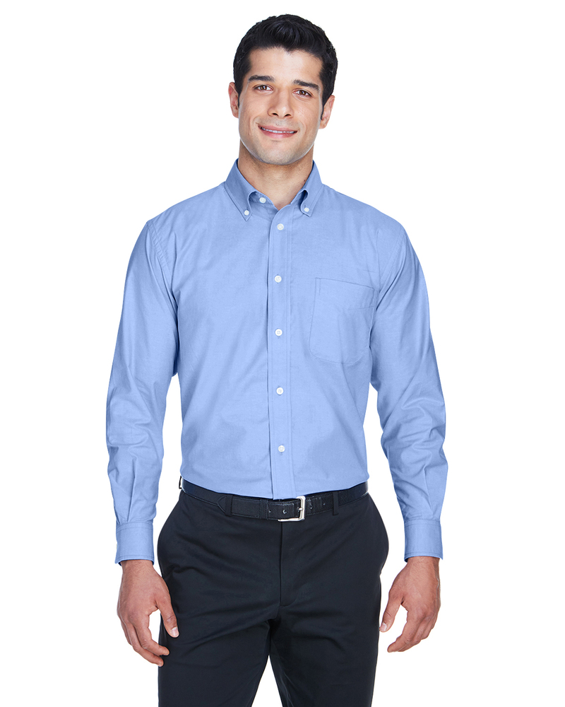 harriton m600 men's long-sleeve oxford with stain-release Front Fullsize