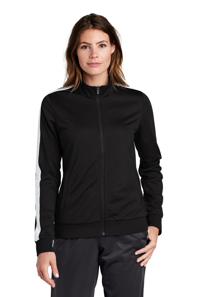 sport-tek lst94 ladies tricot track jacket Front Fullsize