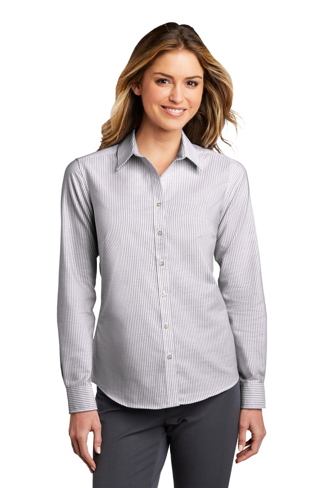 port authority lw657 ladies superpro ™ oxford stripe shirt Front Fullsize