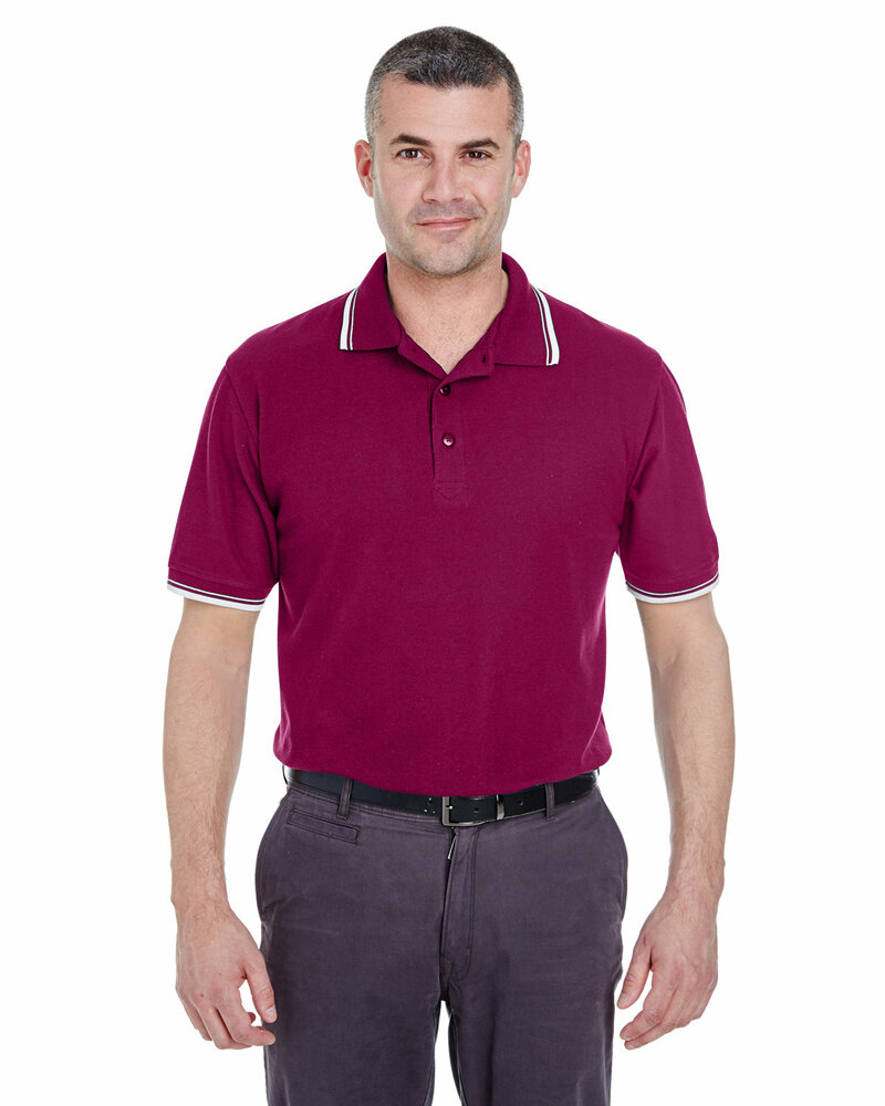 ultraclub 8545 men's short-sleeve whisper piqué polo with tipped collar and cuffs Front Fullsize