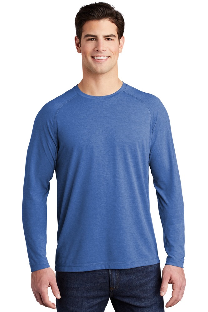 sport-tek st400ls posicharge ® long sleeve tri-blend wicking raglan tee Front Fullsize