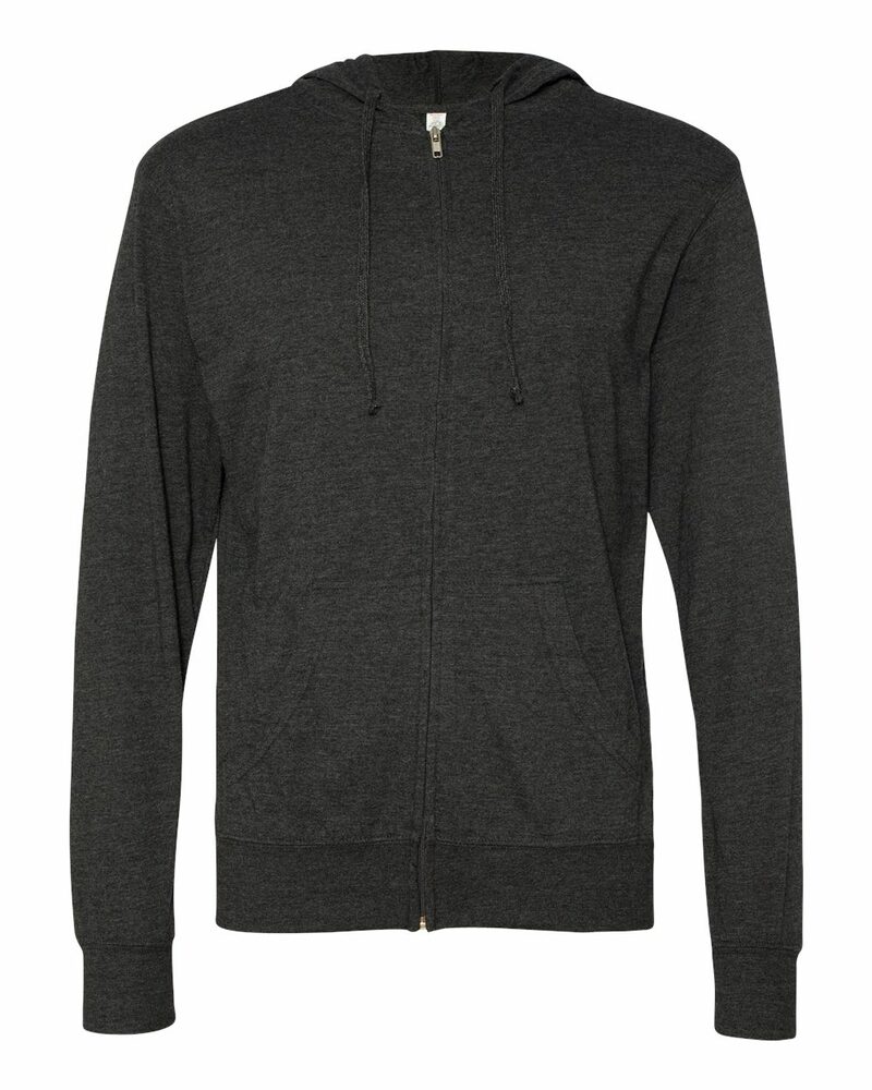 independent trading co. ss150jz lightweight jersey full-zip hooded t-shirt Front Fullsize