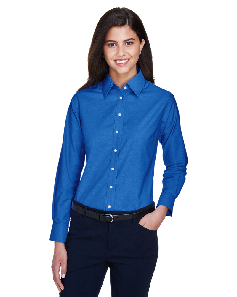 Harriton M600W Ladies' Long-Sleeve Oxford with Stain-Release Front Fullsize"