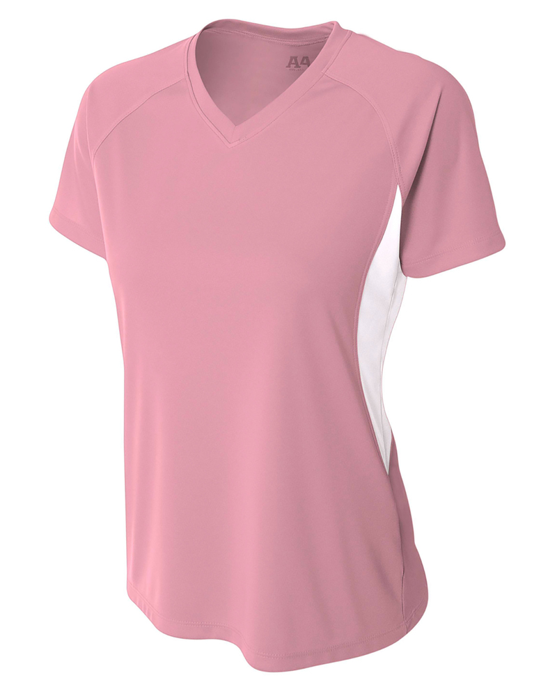 a4 nw3223 ladies' color block performance v-neck t-shirt Front Fullsize