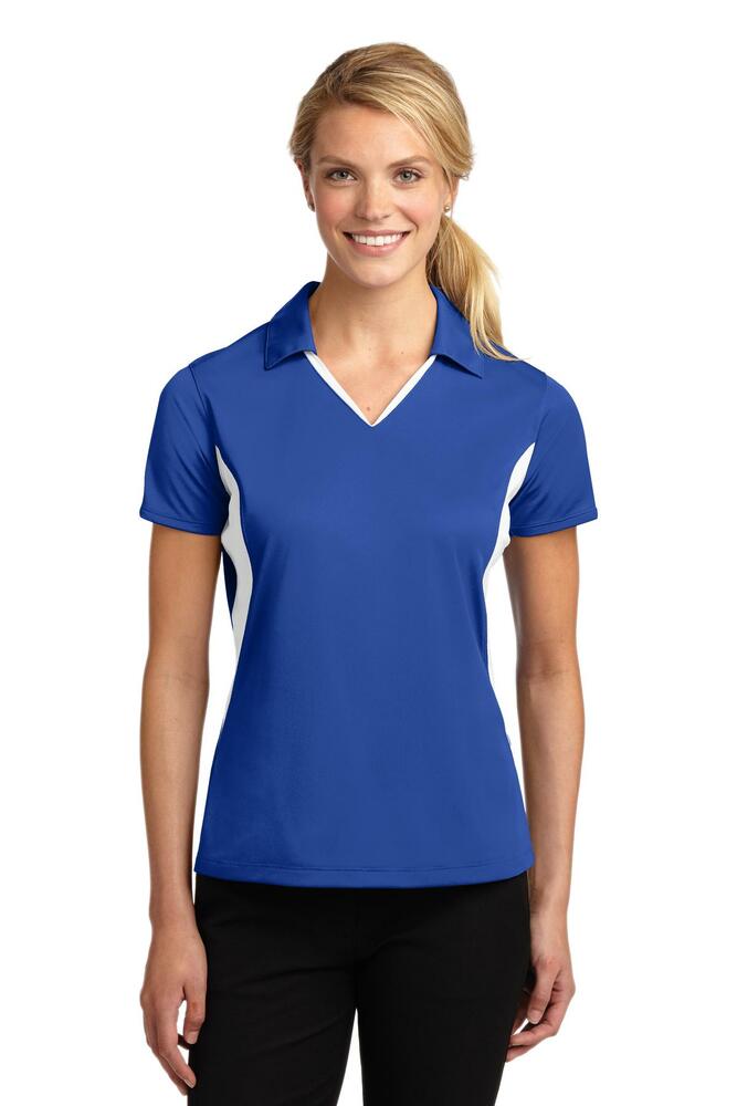 sport-tek lst655 ladies side blocked micropique sport-wick ® polo Front Fullsize