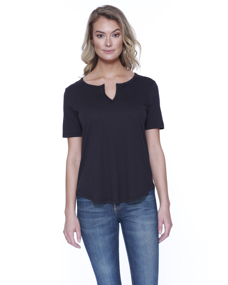 startee st1422 ladies' 4.3 oz., cvc  slit v-neck t-shirt Front Fullsize