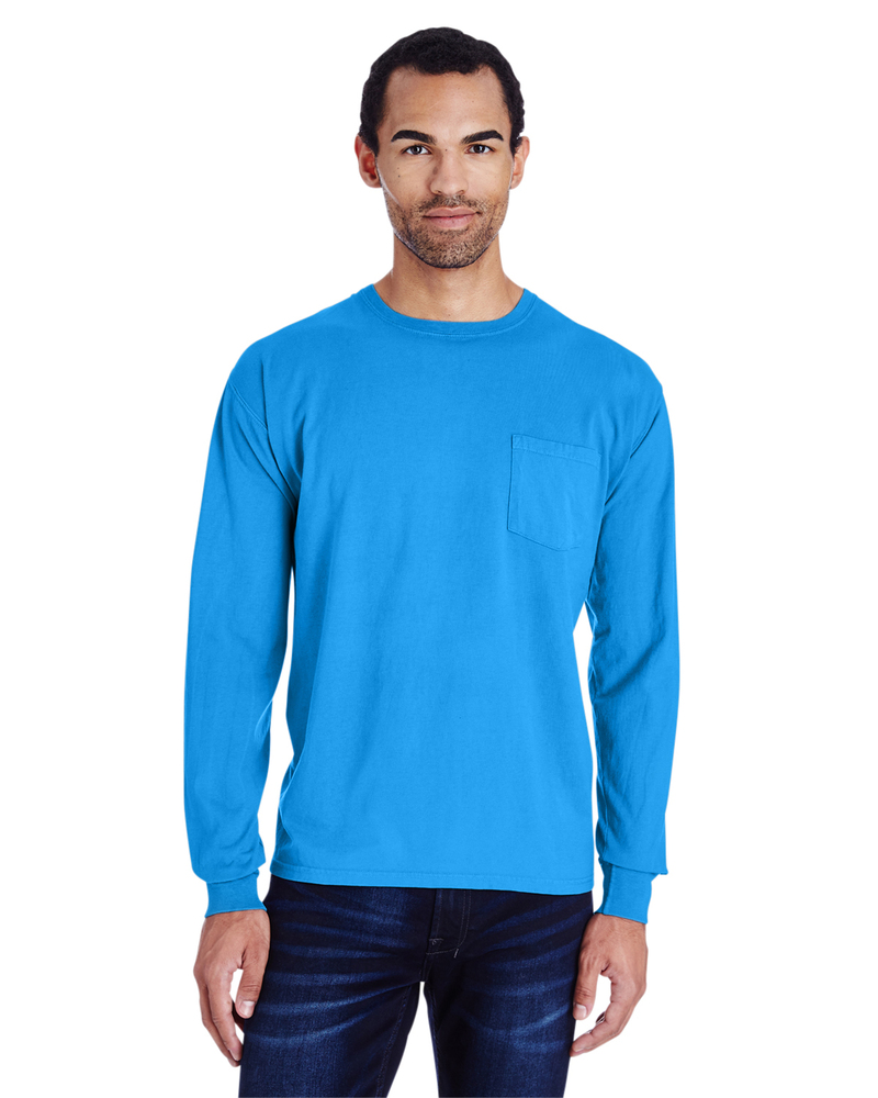 ComfortWash by Hanes GDH250 Unisex 5.5 oz., 100% Ringspun Cotton Garment-Dyed Long-Sleeve T-Shirt with Pocket Front Fullsize"