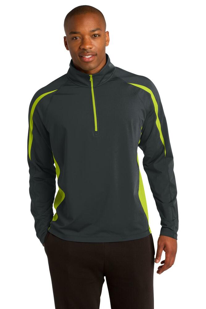 sport-tek st851 sport-wick ® stretch 1/2-zip colorblock pullover Front Fullsize
