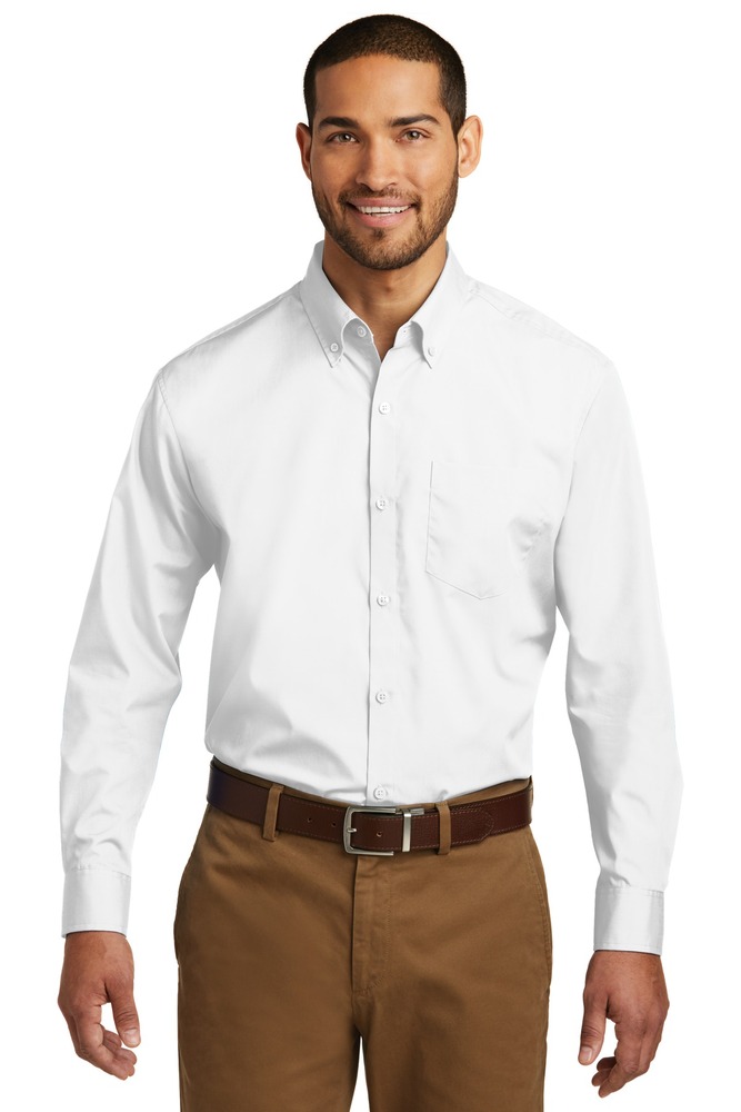 Port Authority W100 Long Sleeve Carefree Poplin Shirt Front Fullsize"
